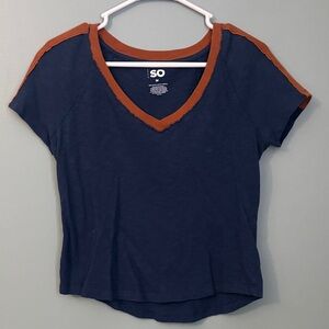 SO Women's Navy and Rust V-Neck Tee